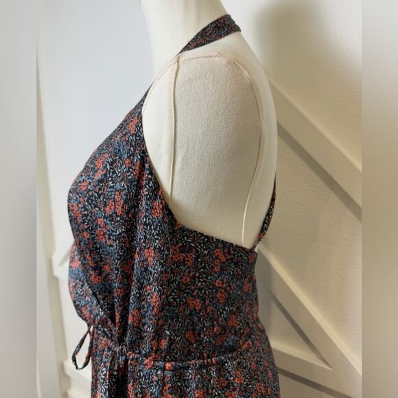 Avec Les Filles Blue and Red Floral Faux Wrap Midi Halter Dress Size XS - Picture 7 of 15